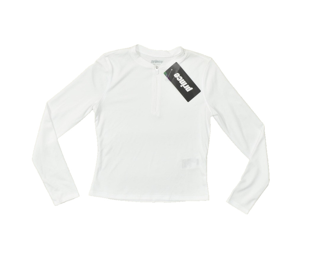 Prince Girls Mesh Quarter Zip Pullover Wicking Tennis Top White Size S (8-9) NEW